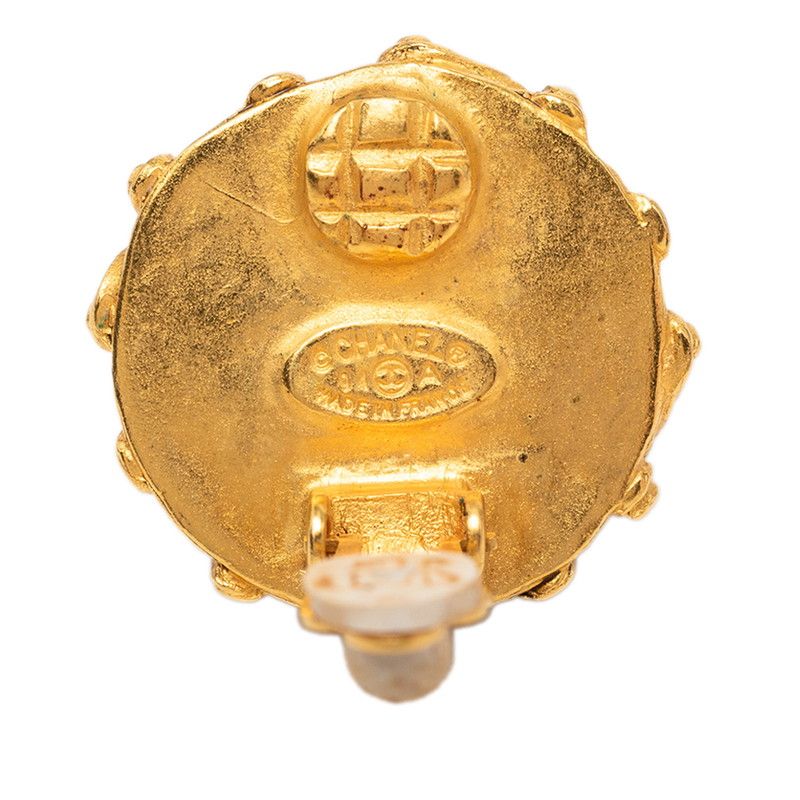 Chanel CC Logo Vintage Round Earrings 94 Gold Plated Faux Pearl — view 3