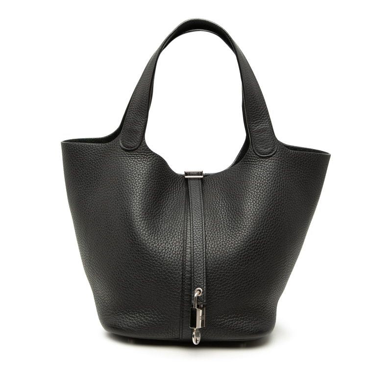 Hermes Picotin Lock Handbag Black Silver Taurillon Clemence