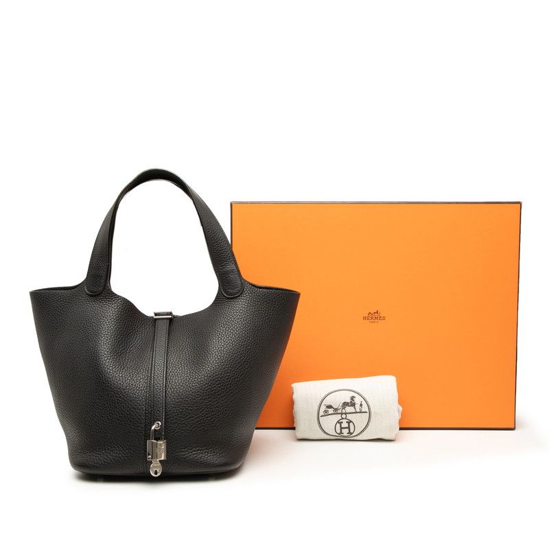 Hermes Picotin Lock Handbag Black Silver Taurillon Clemence — view 7