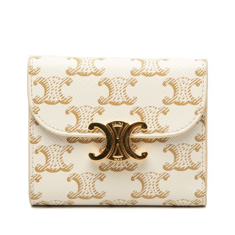 Celine Triomphe Small Flap Wallet Ivory Leather