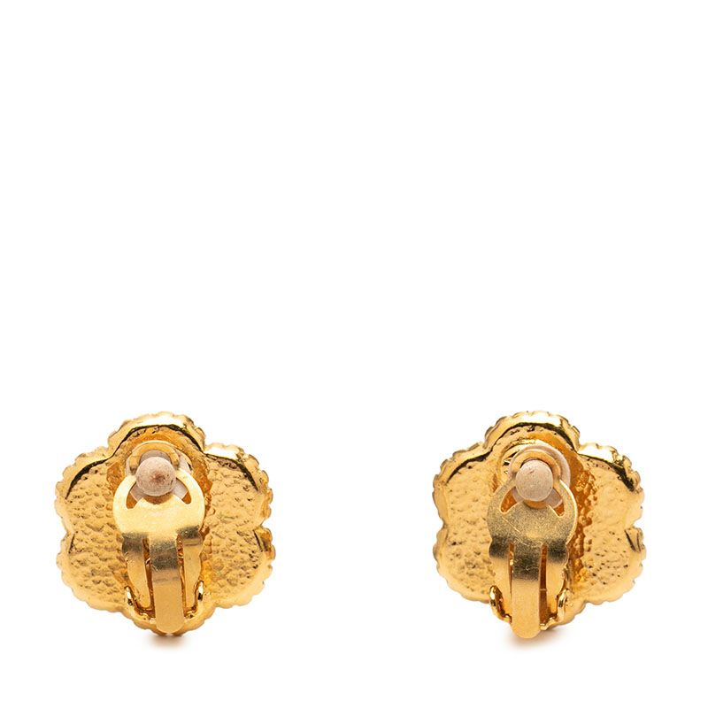 Chanel CC Logo Flower Motif Vintage Earrings 96 Gold Plated — view 2