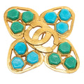 Chanel CC Logo Vintage Brooch 95 Gold Blue Green Plated Stone