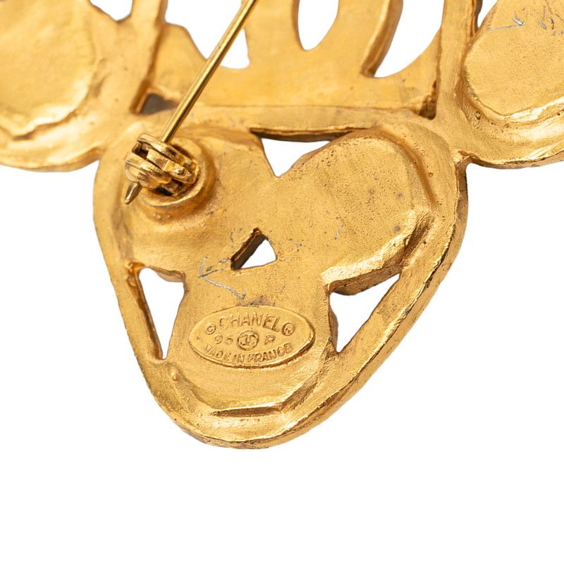 Chanel CC Logo Vintage Brooch 95 Gold Blue Green Plated Stone — view 3