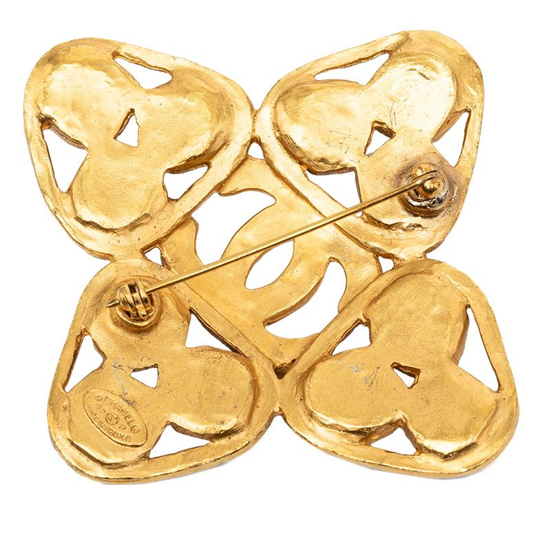 Chanel CC Logo Vintage Brooch 95 Gold Blue Green Plated Stone — view 2