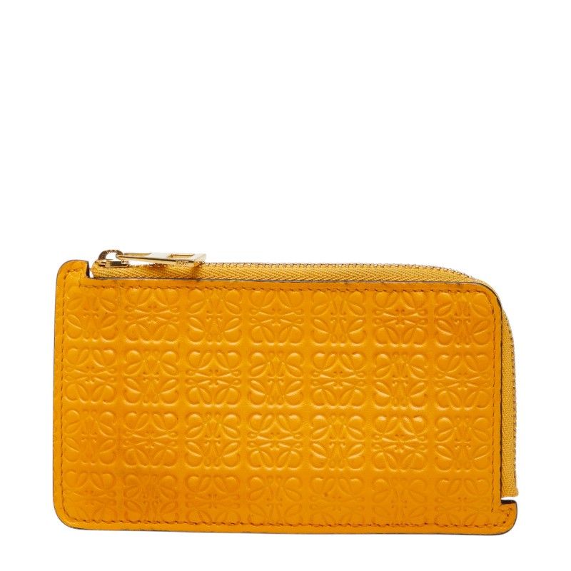 Loewe Repeat Anagram Coin Case Yellow Mandarin Orange Leather