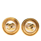 Chanel CC Logo Vintage Round Earrings 95 Gold Plated Faux Pearl
