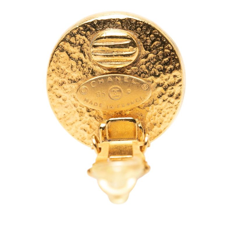 Chanel CC Logo Vintage Round Earrings 95 Gold Plated Faux Pearl — view 3