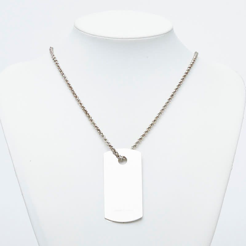 Hermes Dog Tag Necklace Silver Metal — view 6