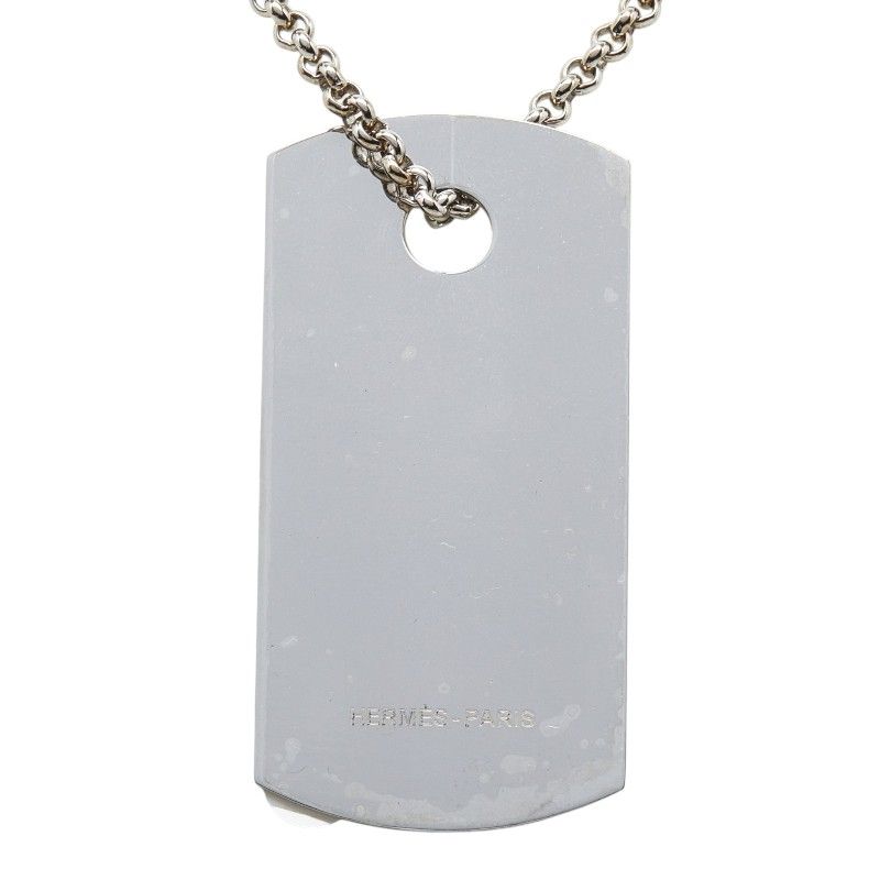 Hermes Dog Tag Necklace Silver Metal — view 2