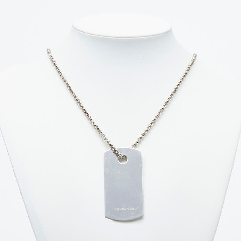 Hermes Dog Tag Necklace Silver Metal — view 7