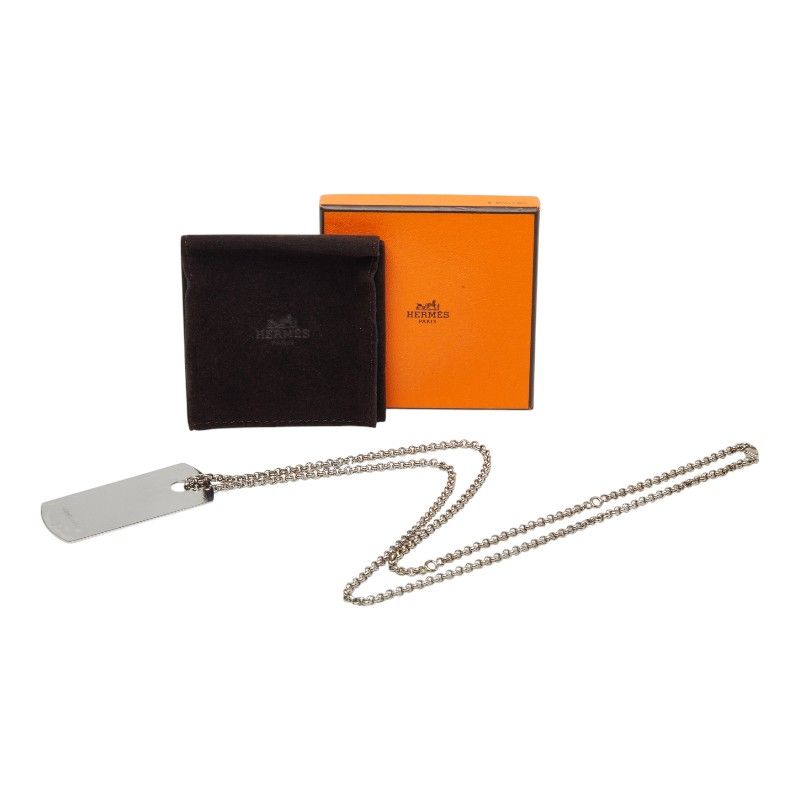 Hermes Dog Tag Necklace Silver Metal — view 8