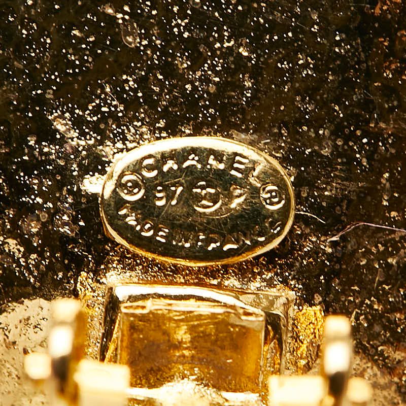 Chanel CC Logo Clover Motif Earrings Gold Plated Brown — view 4