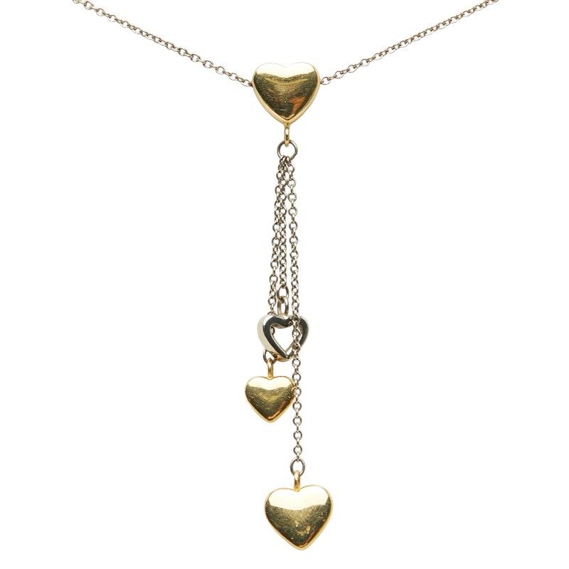 Tiffany & Co Multi Heart Drop Necklace 18k Yellow Gold 18k White — view 3