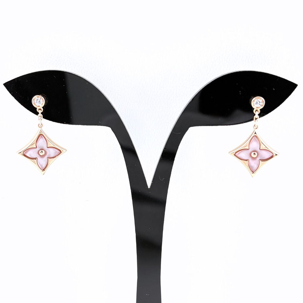 Louis Vuitton Star Blossom Earrings PG Pink Gold Pave Diamond Mother of Pearl