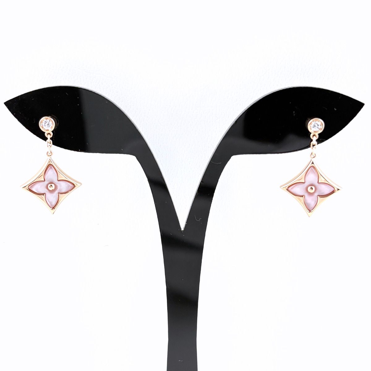 Louis Vuitton Star Blossom Earrings PG Pink Gold Pave Diamond Mother of Pearl