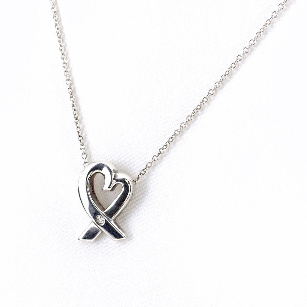 Tiffany & Co Loving Heart Diamond Necklace Silver Pendant Pave