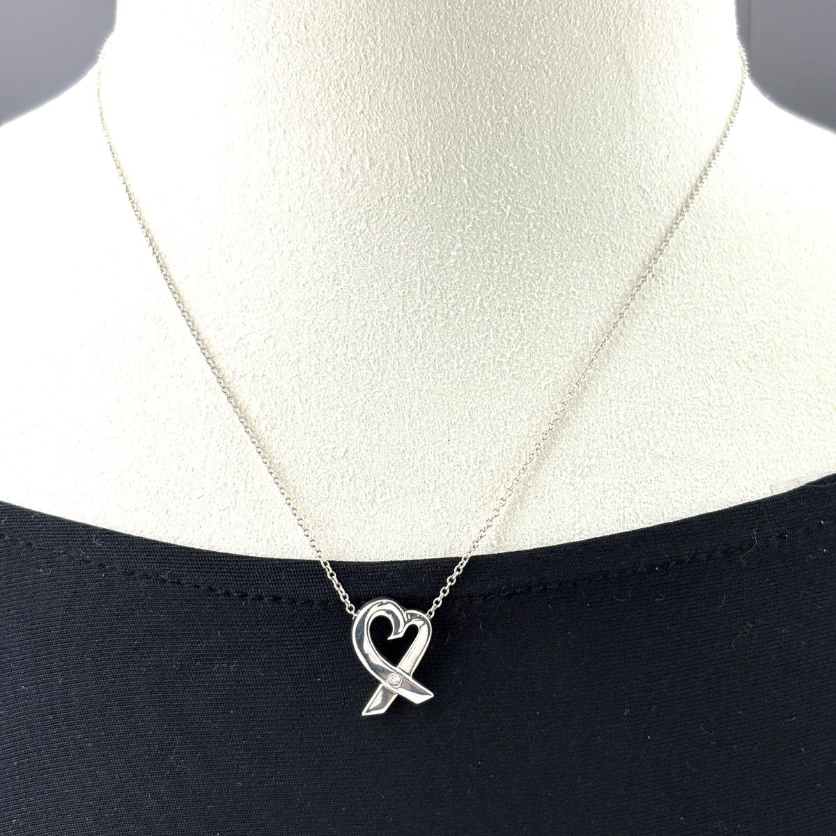 Tiffany & Co Loving Heart Diamond Necklace Silver Pendant Pave — view 4