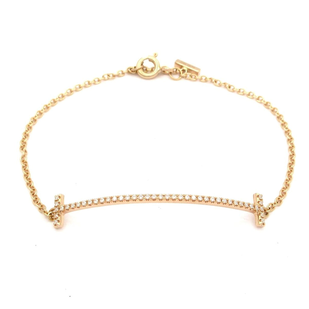 Tiffany & Co Bracelet T Smile 18k Pink Gold Diamond Small 0.11 Carat Pave