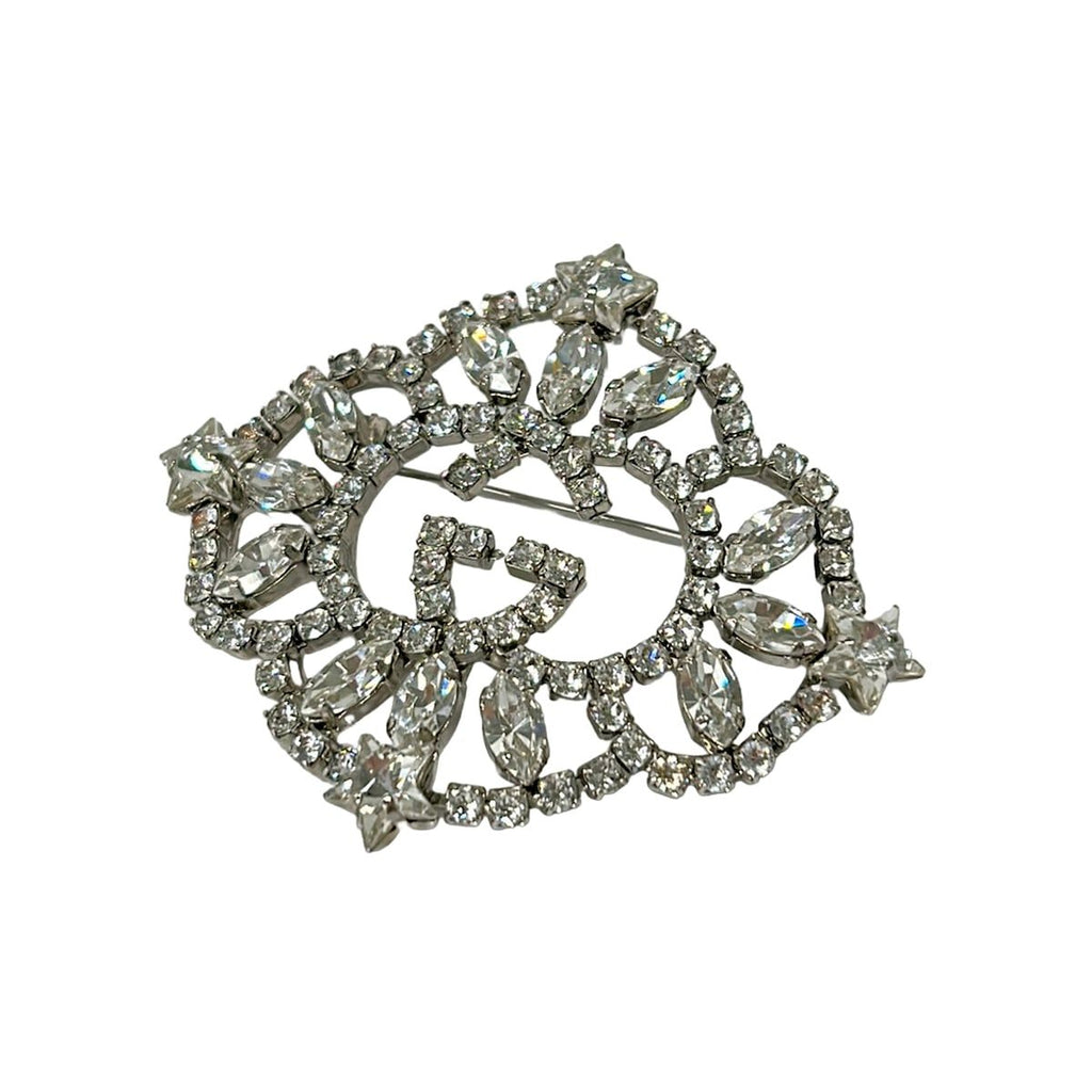 Gucci Brooch GG Silver Clear