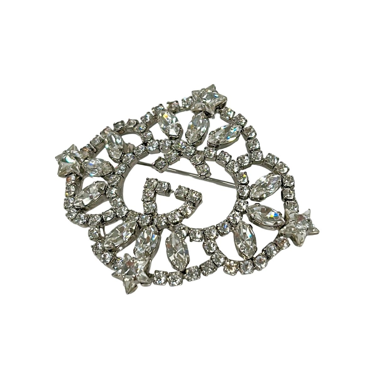 Gucci Brooch GG Silver Clear