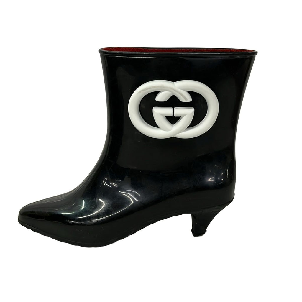 Gucci Rain Boots 38 Black White Interlocking