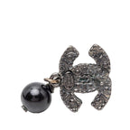 Chanel CC Logo Stud Earrings Silver Black Metal — view 3