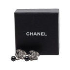 Chanel CC Logo Stud Earrings Silver Black Metal — view 4