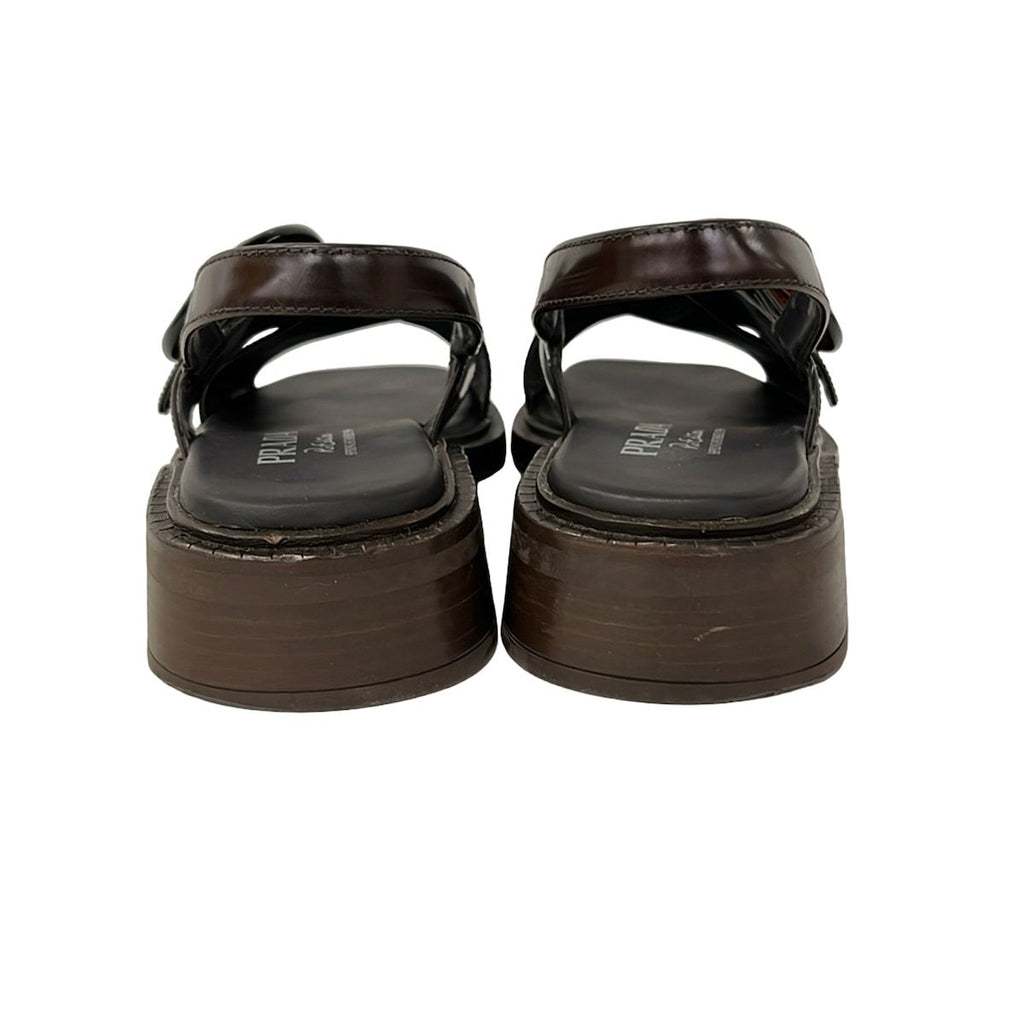 Prada Sandals 34.5 From the Runway Re Edition Dark Brown Leather — view 3