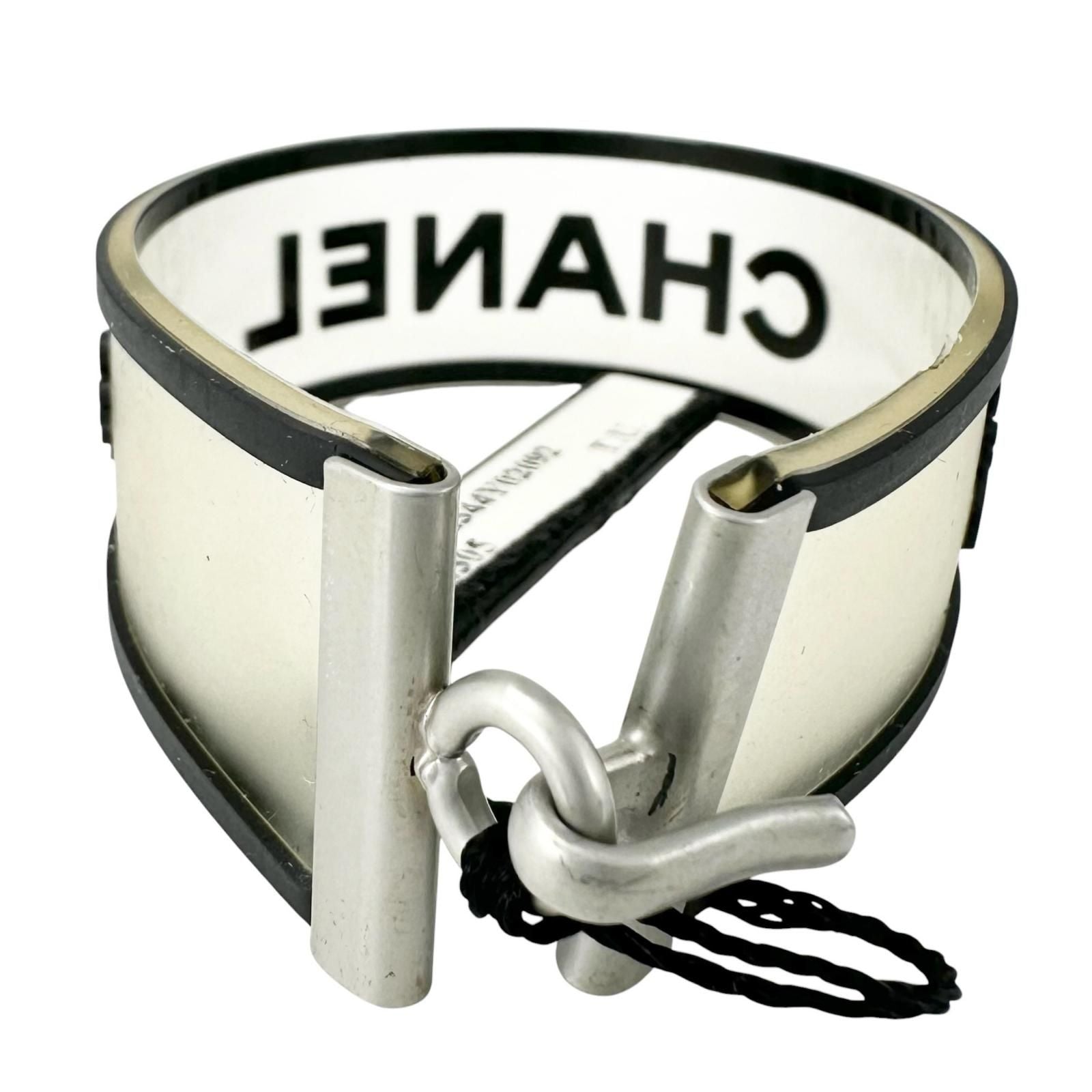 Chanel Logo Rubber Black White Bracelet Silver — view 5