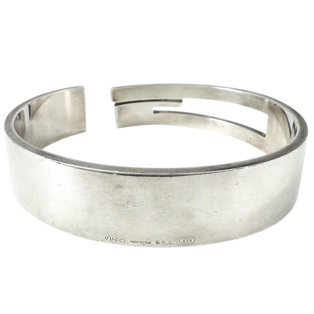 Gucci Cutout Logo Silver Bangle Bracelet — view 5