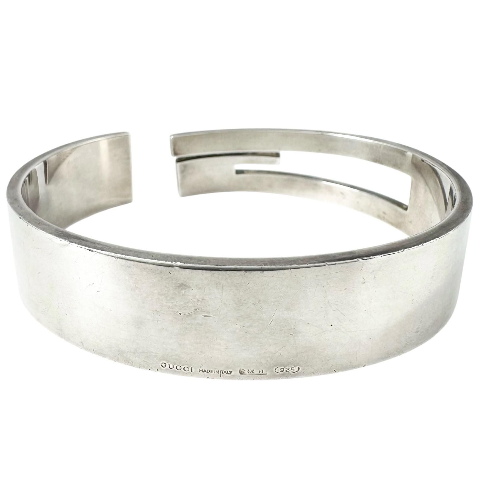 Gucci Cutout Logo Silver Bangle Bracelet — view 5
