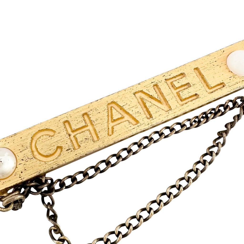 Chanel Pearl Logo Gold Plated Brooch — view 6