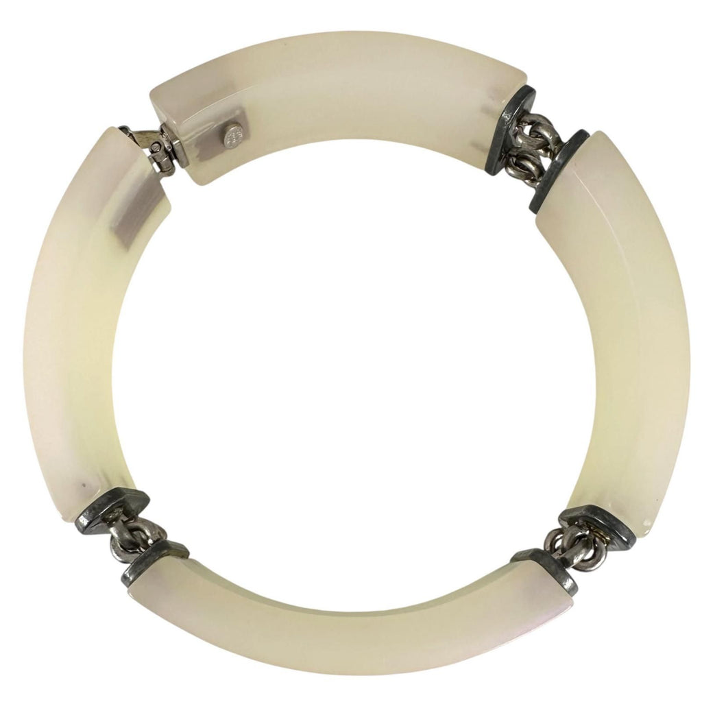 Chanel Logo Plastic White Bangle Silver Bracelet — view 4