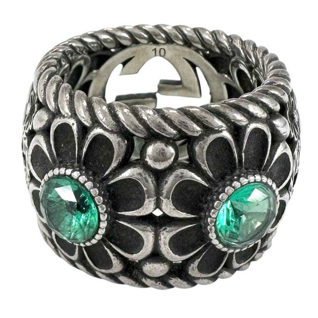 Gucci Interlocking Green Silver Ring — view 3