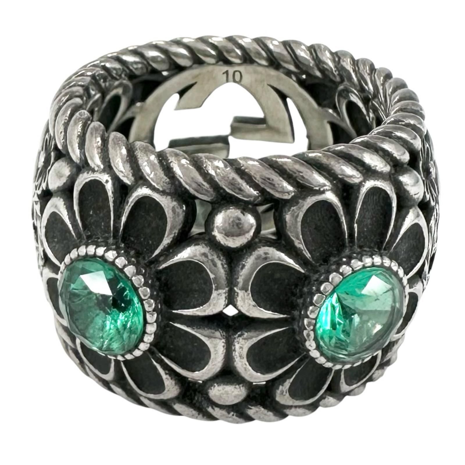 Gucci Interlocking Green Silver Ring — view 3