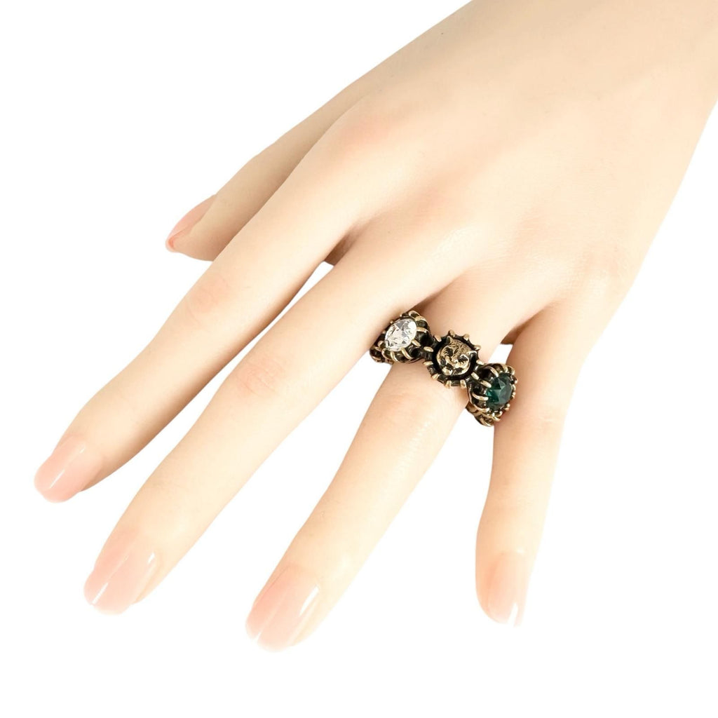 Gucci Cat Head Rhinestone Gold Multicolor Ring — view 7