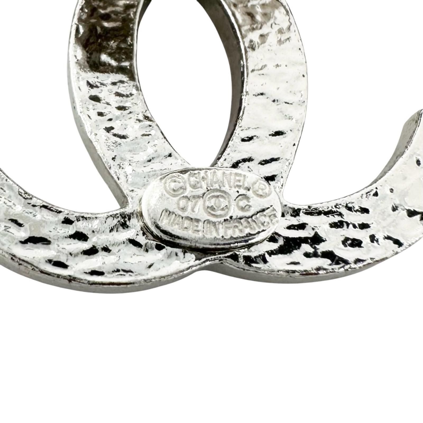 Chanel CC Logo Rhinestone Brooch Silver — view 5