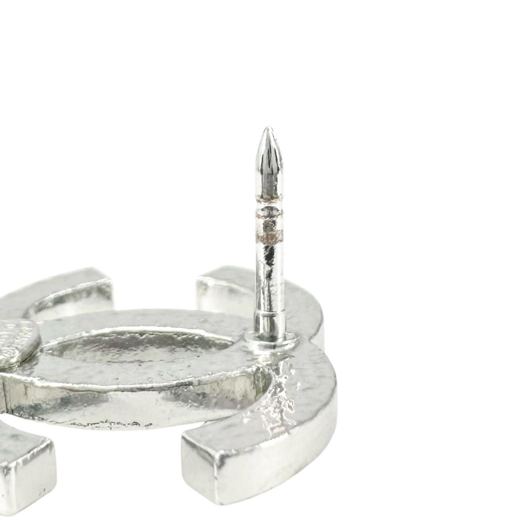 Chanel CC Logo Rhinestone Brooch Silver — view 3
