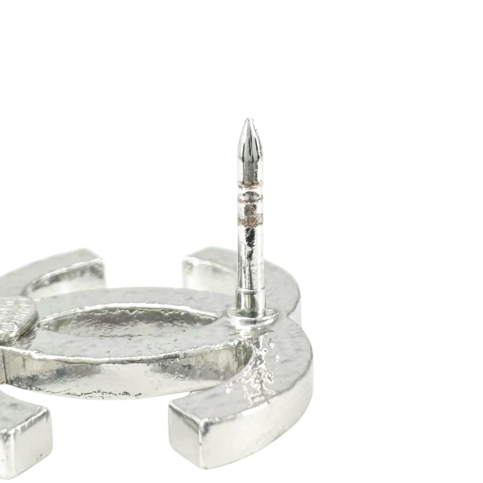 Chanel CC Logo Rhinestone Brooch Silver — view 3