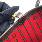 Louis Vuitton Neverfull Damier Ebene Leather Brown Red Tote Gold — view 7