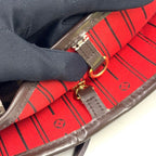 Louis Vuitton Neverfull Damier Ebene Leather Brown Red Tote Gold — view 6