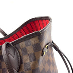 Louis Vuitton Neverfull Damier Ebene Leather Brown Red Tote Gold — view 8