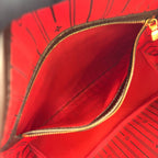 Louis Vuitton Neverfull Damier Ebene Leather Brown Red Tote Gold — view 5
