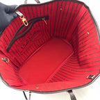 Louis Vuitton Neverfull Damier Ebene Leather Brown Red Tote Gold — view 3
