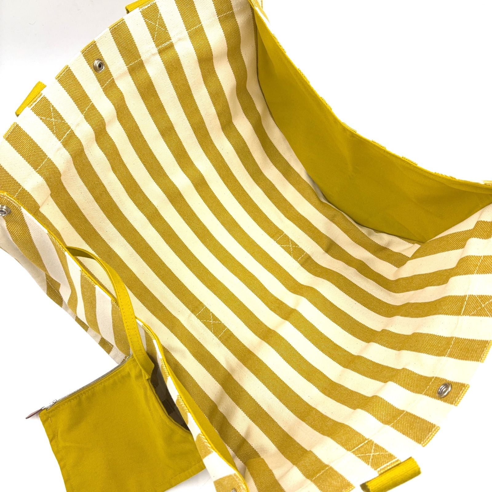 Hermes Cannes Canvas Yellow White Tote Silver — view 3