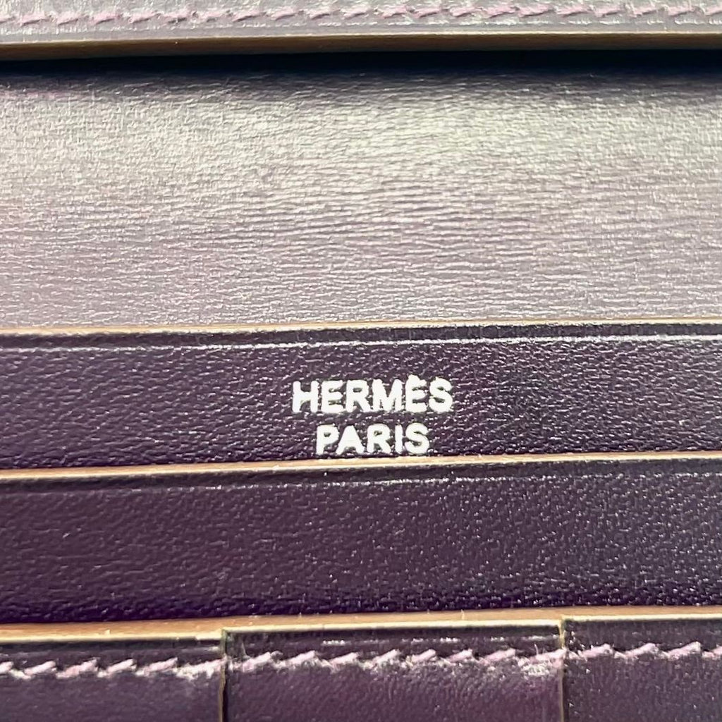 Hermes Bearn ?stamp Leather Dark Purple Wallet Silver — view 4