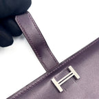 Hermes Bearn ?stamp Leather Dark Purple Wallet Silver — view 6