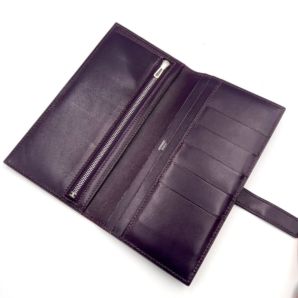 Hermes Bearn ?stamp Leather Dark Purple Wallet Silver — view 3
