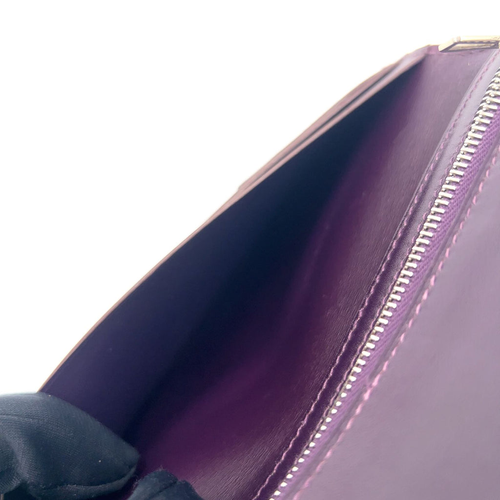 Hermes Bearn ?stamp Leather Dark Purple Wallet Silver — view 9