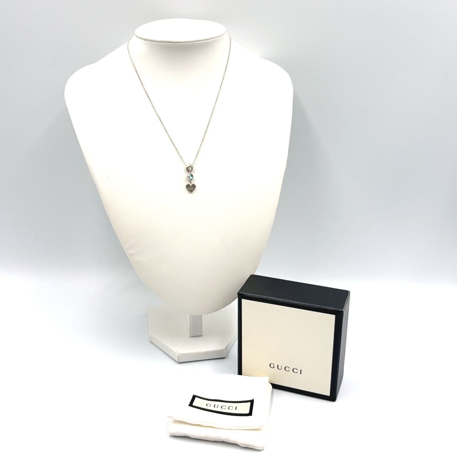 Gucci Heart Motif Blue Topaz Silver Light Necklace — view 9
